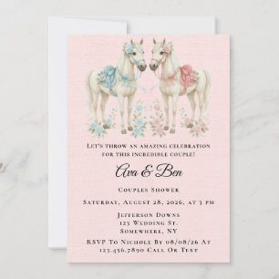Invitación Flores rosa y azul pastel Flores de caballos Ducha