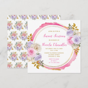 Invitación Flores rosa y morado elegantes 16
