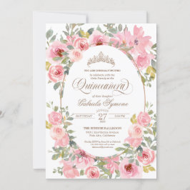 Invitación Flores rosa y Rubor acuarela Floral Quinceanera