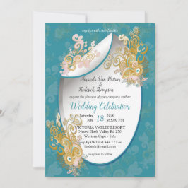 Invitación Flores rosadas abstractas alegres de caramelo azul