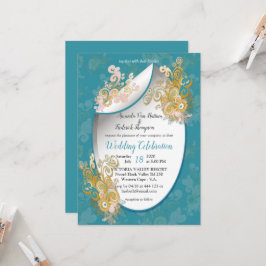 Invitación Flores rosadas abstractas alegres de caramelo azul