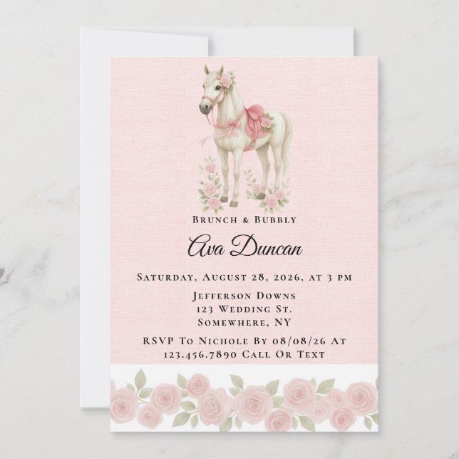 Invitación Flores rosadas acuarela Brunch y Bubbly (Anverso)