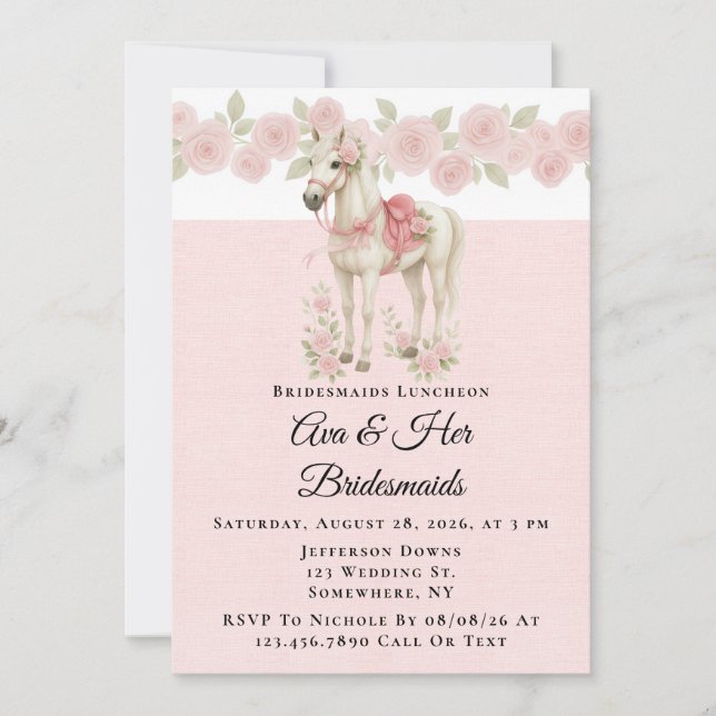 Invitación Flores rosadas acuarela Caballo de Bridesmaids Lun (Anverso)