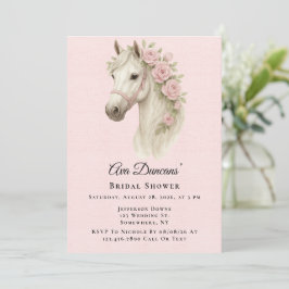 Invitación Flores rosadas acuarela Caballo ducha de novia