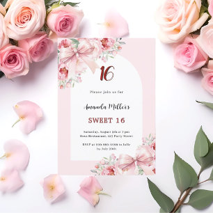 Invitación Flores rosadas aran barro dulce 16
