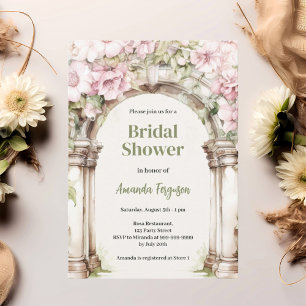 Invitación Flores rosadas arco beige Bridal Shower