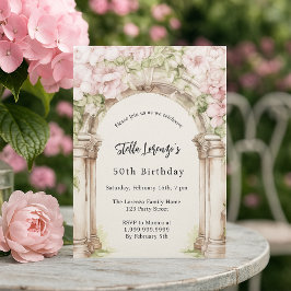 Invitación Flores rosadas arco beige cumpleaños de lujo