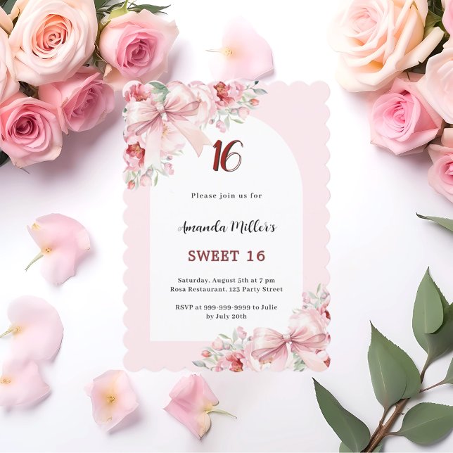 Invitación Flores rosadas arcos arca vieopa Dulce 16 (Subido por el creador)
