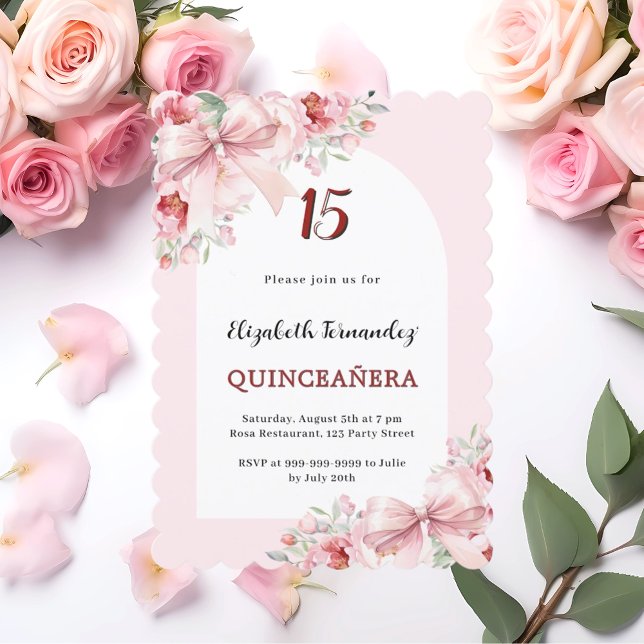 Invitación Flores rosadas arcos arco Quinceanera vieira (Subido por el creador)