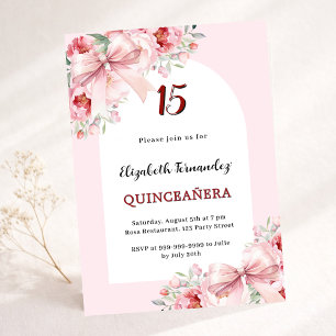 Invitación Flores rosadas arcos de lujo Quinceanera