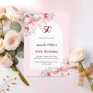 Invitación Flores rosadas arman cumpleaños