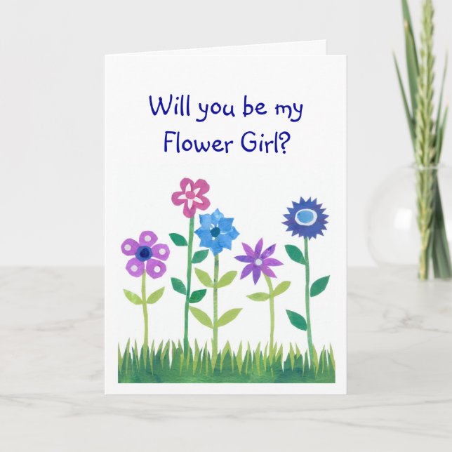 Invitación Flores Rosadas, Azules y Malva Solicitud de Niña c (Anverso)