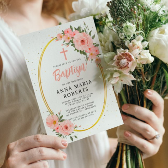 Invitación Flores rosadas bautismo Chica (Subido por el creador)