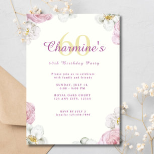 Invitación Flores rosadas Boho Elegant 60th Birthday Party