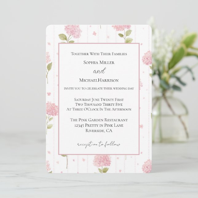 Invitación Flores rosadas bonitas boda    (Anverso de pie)