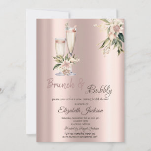 Invitación Flores rosadas brunch & bubbly gotean Bridal Showe