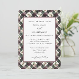 Invitación Flores Rosadas Burgundy Negro Encaje Falso Boda