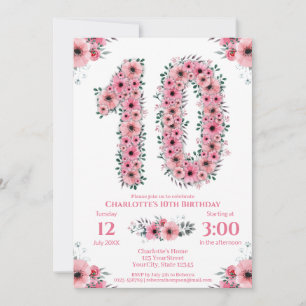 Invitación Flores rosadas Chicas del follaje verde de cumplea