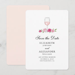 Invitación Flores rosadas. Copa de vino. Rosas guardan la fec