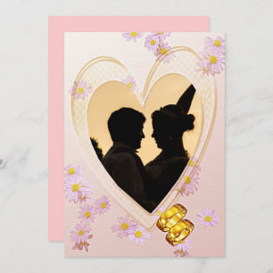 Invitación Flores rosadas, corazón, foto, ramos de la cena