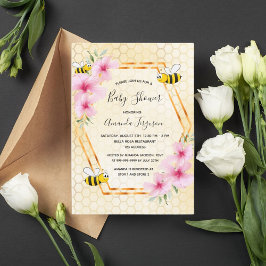 Invitación Flores rosadas de abeja de abeja de burbujas de be