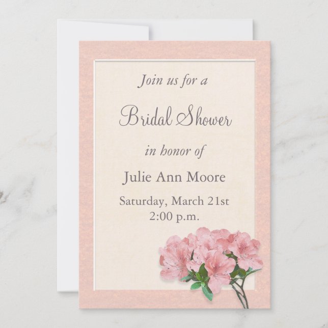 Invitación Flores rosadas de azalea y ducha marrón (Anverso)
