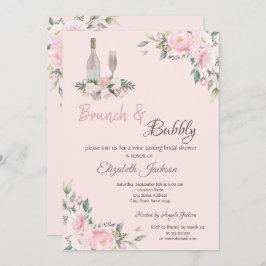 Invitación Flores rosadas de brunch y burbuja, ducha de novia