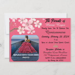 Invitación Flores rosadas de cerezo | Foto Quinceañera