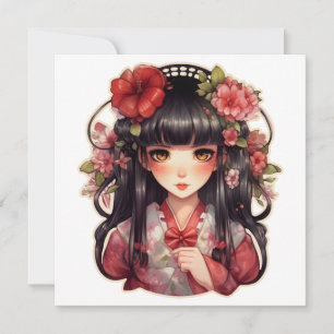 Invitación Flores rosadas de chica anime