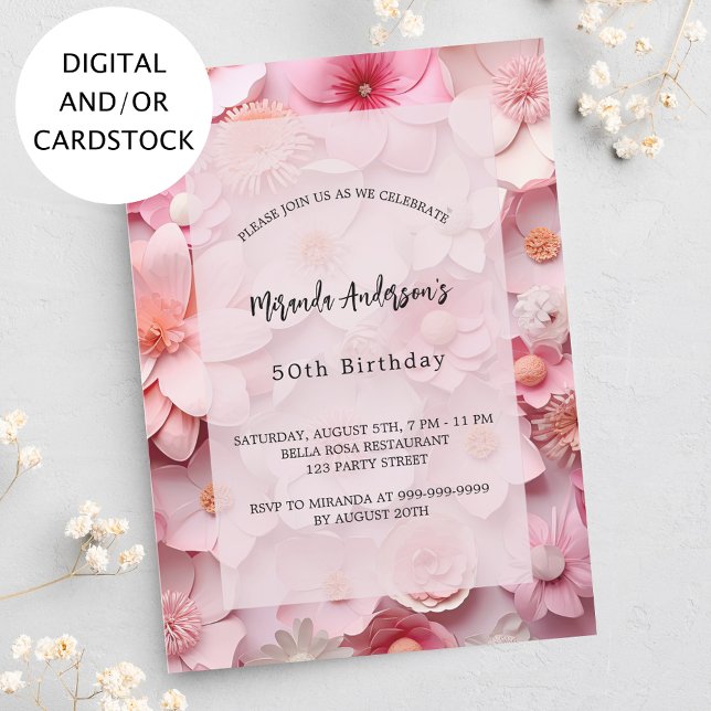 Invitación Flores rosadas de cumpleaños (Subido por el creador)