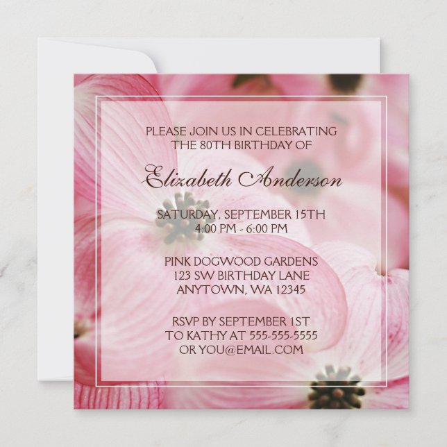 Invitación Flores rosadas de dogwood celebran el 80 aniversar (Anverso)