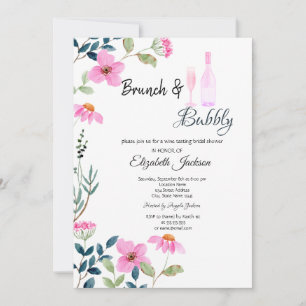 Invitación Flores Rosadas de Jardín Brunch y Burbujas