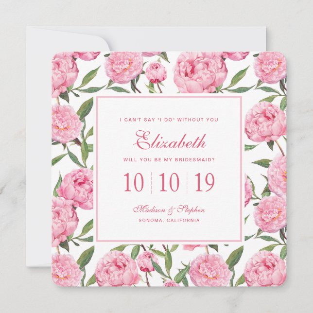Invitación Flores rosadas de la acuarela del Peony - dama de (Anverso)