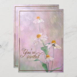 Invitación Flores rosadas de margarita/guarnición de oro