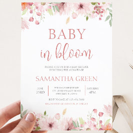 Invitación Flores rosadas de primavera "Bebé en flor" Shower 