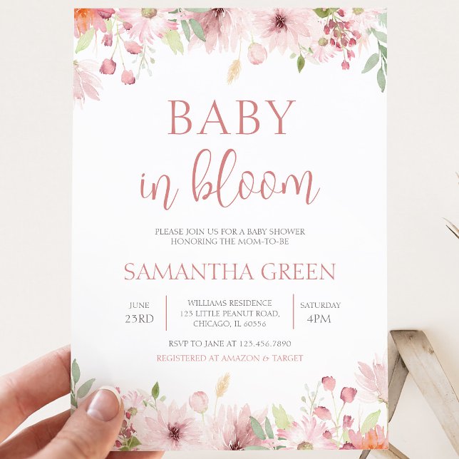 Invitación Flores rosadas de primavera "Bebé en flor" Shower  (Subido por el creador)
