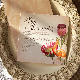 Invitación Flores rosadas de Protea y Boda de Lirio Tigre