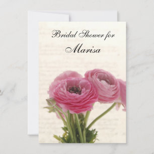 Invitación Flores rosadas de ranunculus en la ducha de novia 