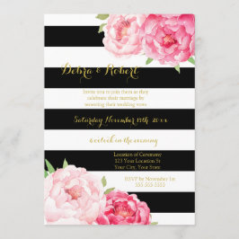 Invitación Flores rosadas de rayas negras prometen renovación