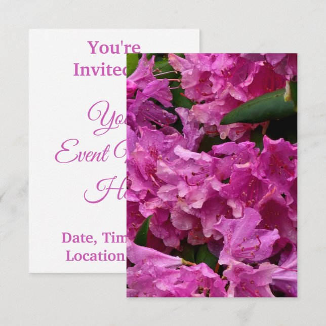 Invitación Flores rosadas de rododendros (Anverso / Reverso)