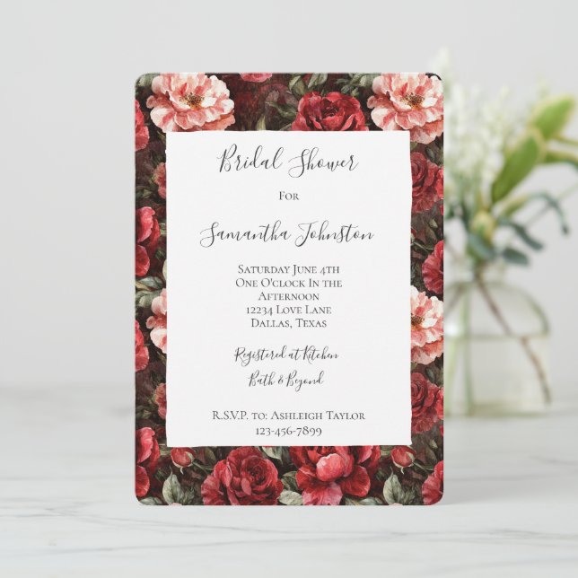 Invitación Flores Rosadas de Rosa para Fiesta de Boda (Anverso de pie)