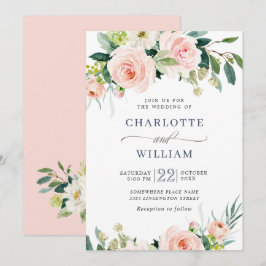 Invitación Flores Rosadas de Rubor Vegetación Acuarela Boda
