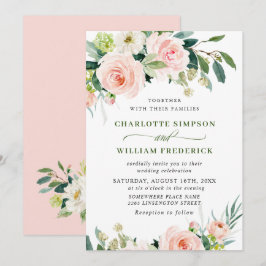 Invitación Flores Rosadas de Rubor Vegetación Acuarela Boda