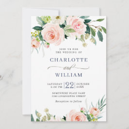 Invitación Flores Rosadas de Rubor Vegetación Acuarela Boda