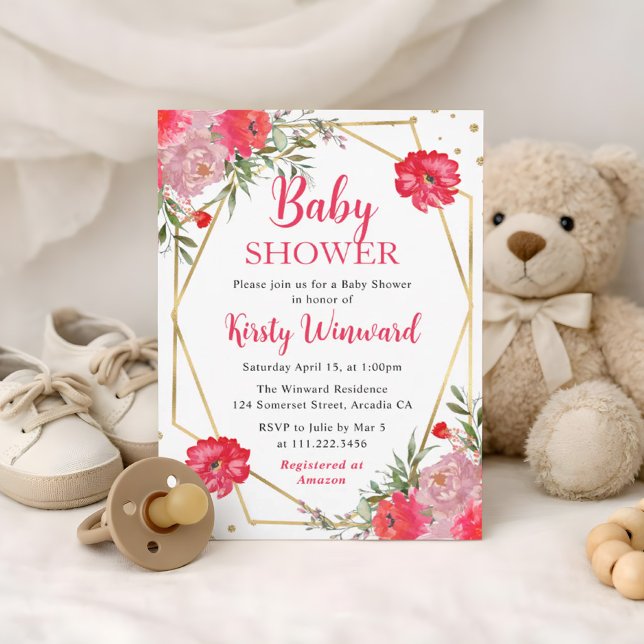 Invitación Flores rosadas de verano Marco Baby Shower (Subido por el creador)