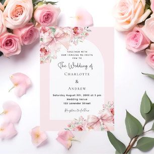 Invitación Flores rosadas doblan boda de arco