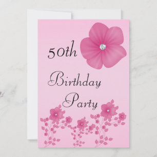 Invitación Flores rosadas elegantes con diamantes
