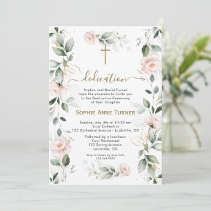 Invitación Flores rosadas elegantes, dedicación con vegetació