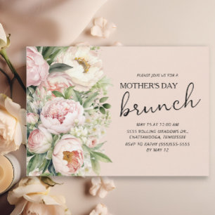 Invitación Flores rosadas elegantes Desayuno del Día de la Ma