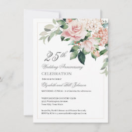 Invitación Flores rosadas en acuarela 25º aniversario de boda